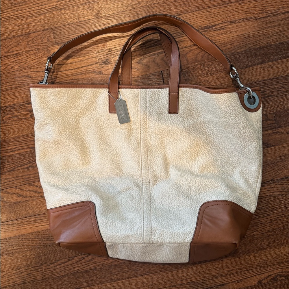 Coach Cream and Brown Leather Tote Bag
